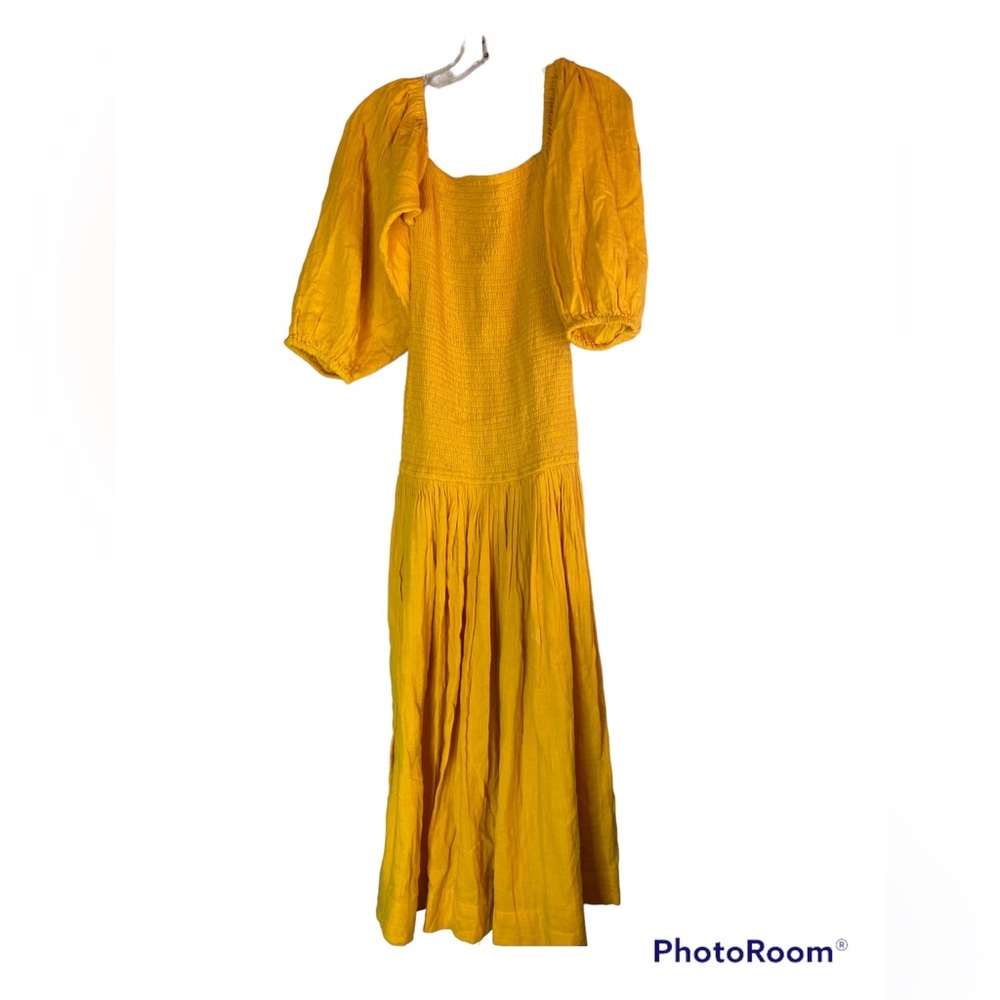 Rhode Harper Yellow marigold shirred gold ladies cotton gauze midi Dress medium